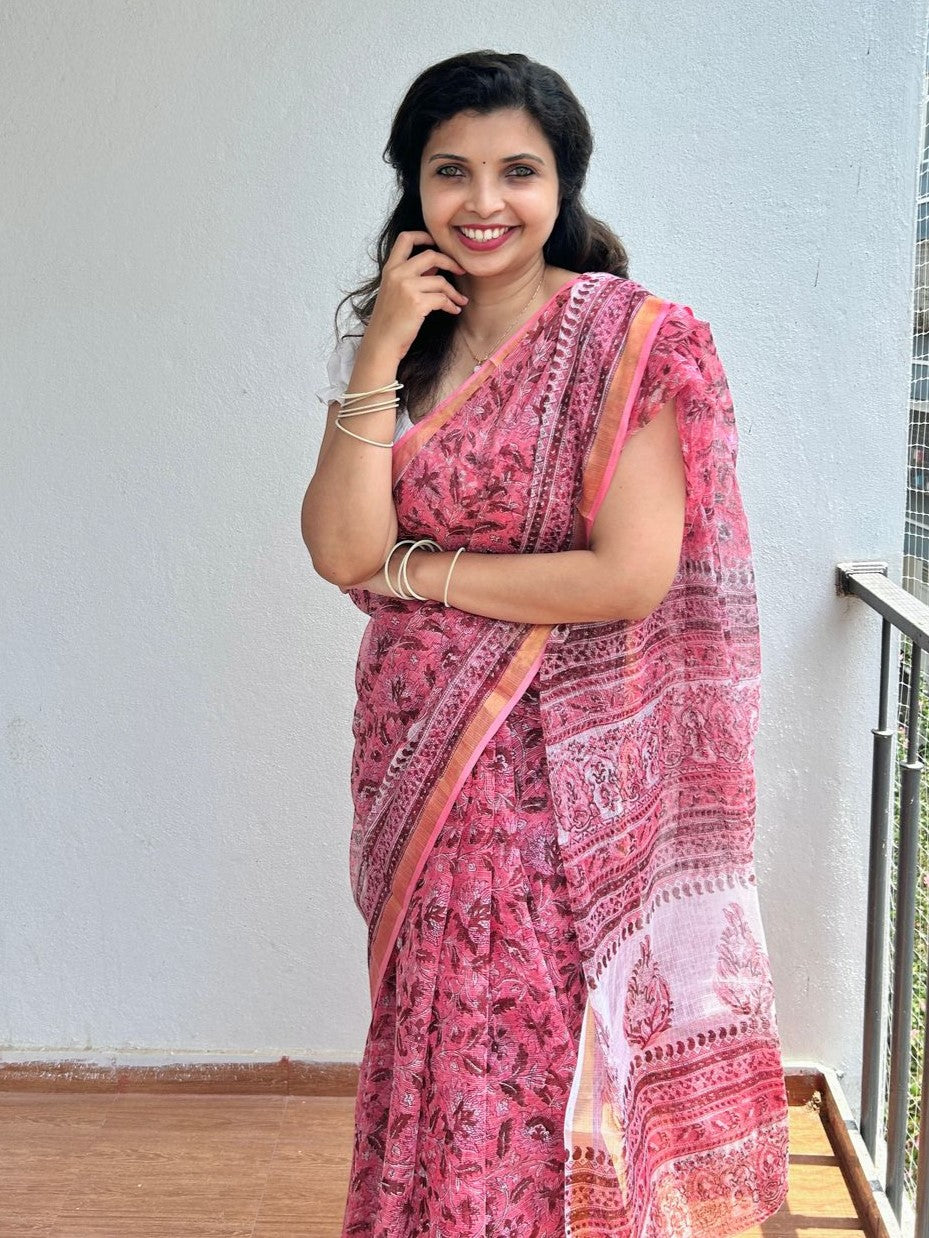 Kota doria saree in block prints