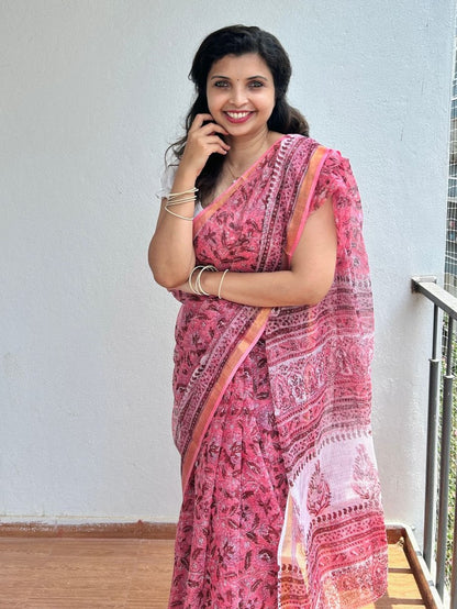 Kota doria saree in block prints