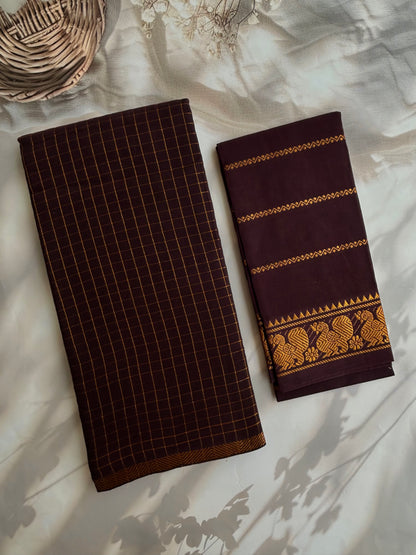 Sungudi cotton saree in checks - brown