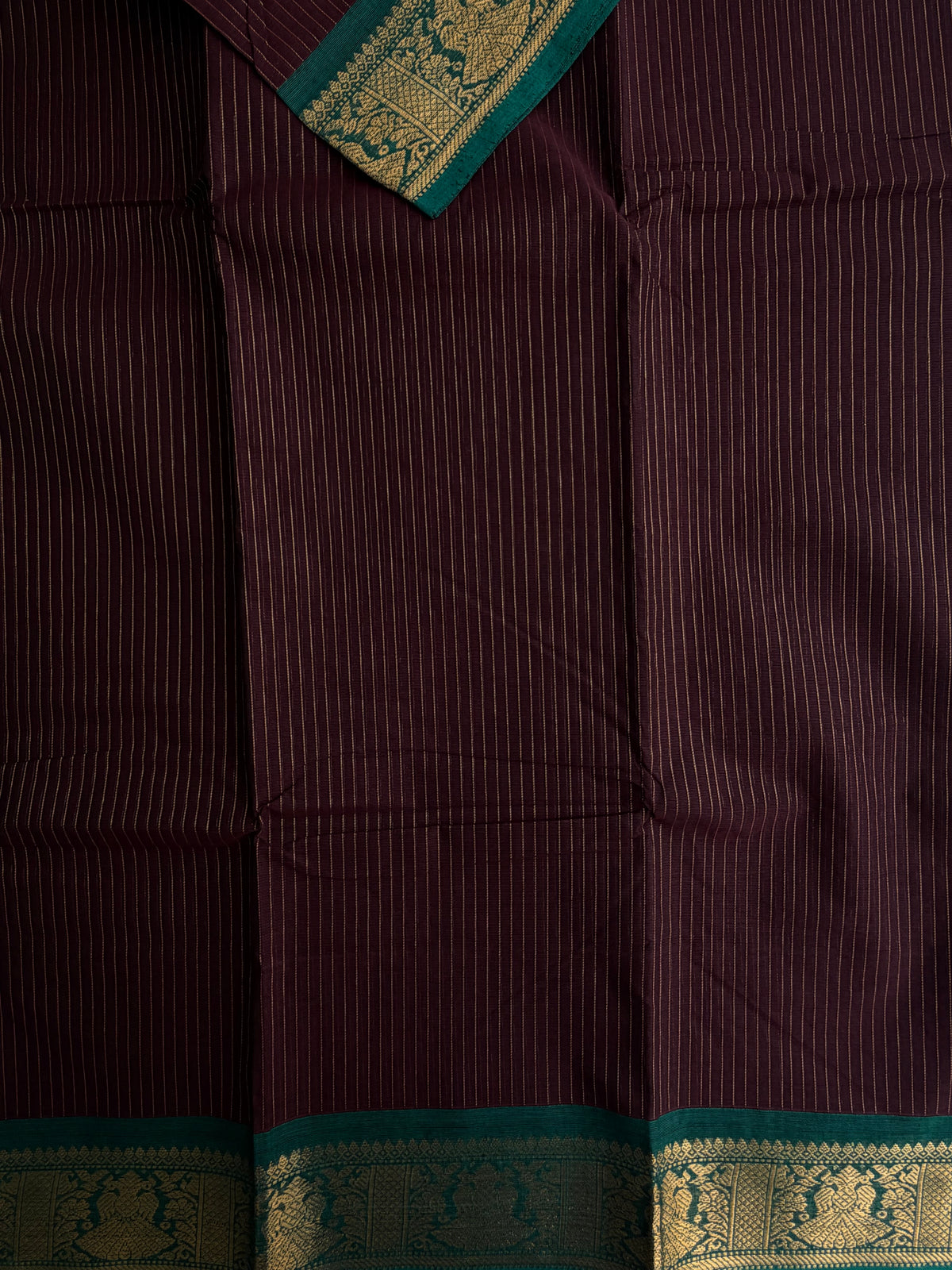 Kanchi cotton saree with Vairaoosi weaves brown
