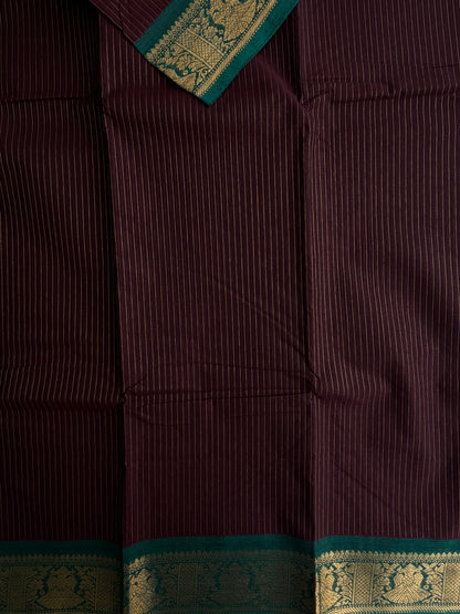 Kanchi cotton saree with Vairaoosi weaves brown