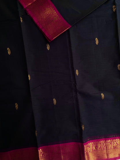 Kanchi cotton saree in butta weaves - deep navy blue
