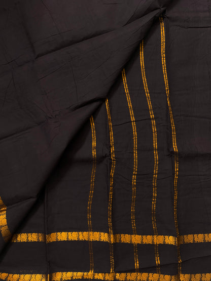 Sungudi Cotton saree with peacock border brown