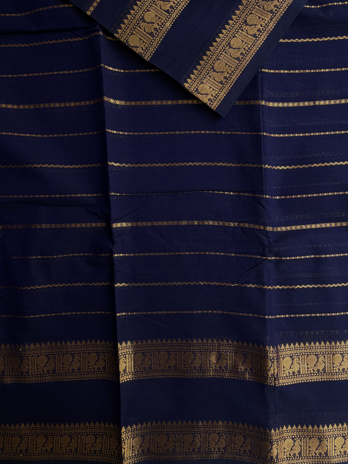 Kanchi cotton saree with Velthari pattern weaves dark blue