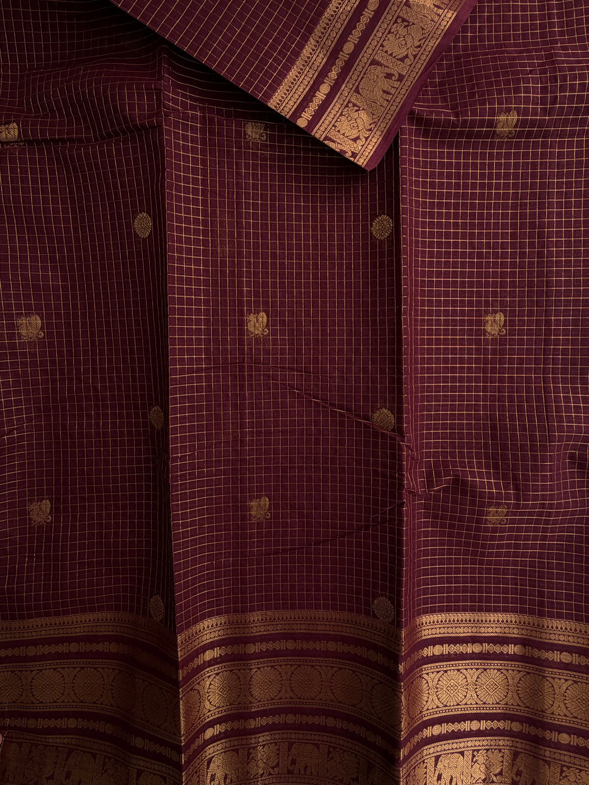 Kanchi cotton saree with zari kattam & butta weaves with grand pallu - brown