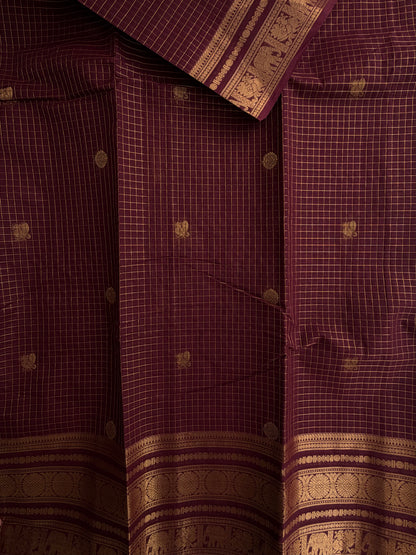 Kanchi cotton saree with zari kattam & butta weaves with grand pallu - brown