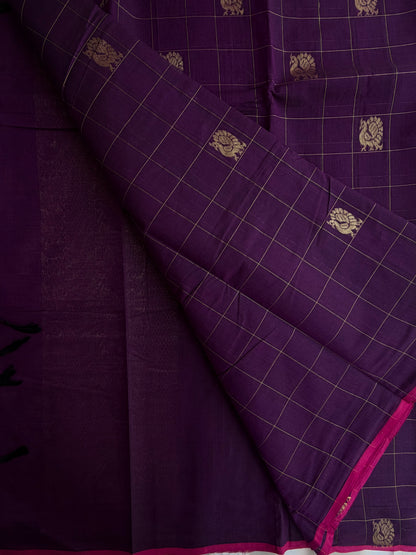 Kanchi cotton with zari weaves and grand pallu purple