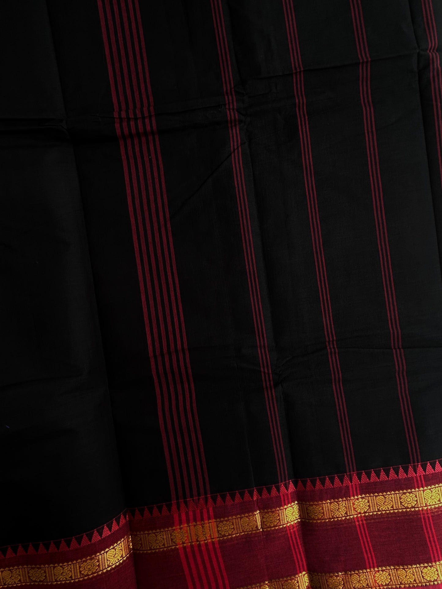 Kanchi cotton saree with korvai border black & maroon