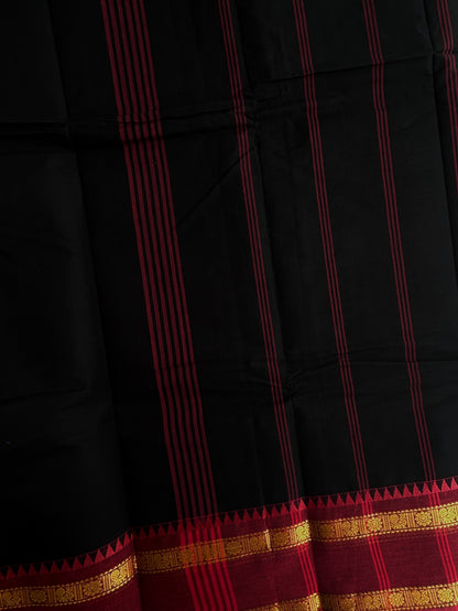 Kanchi cotton saree with korvai border black & maroon