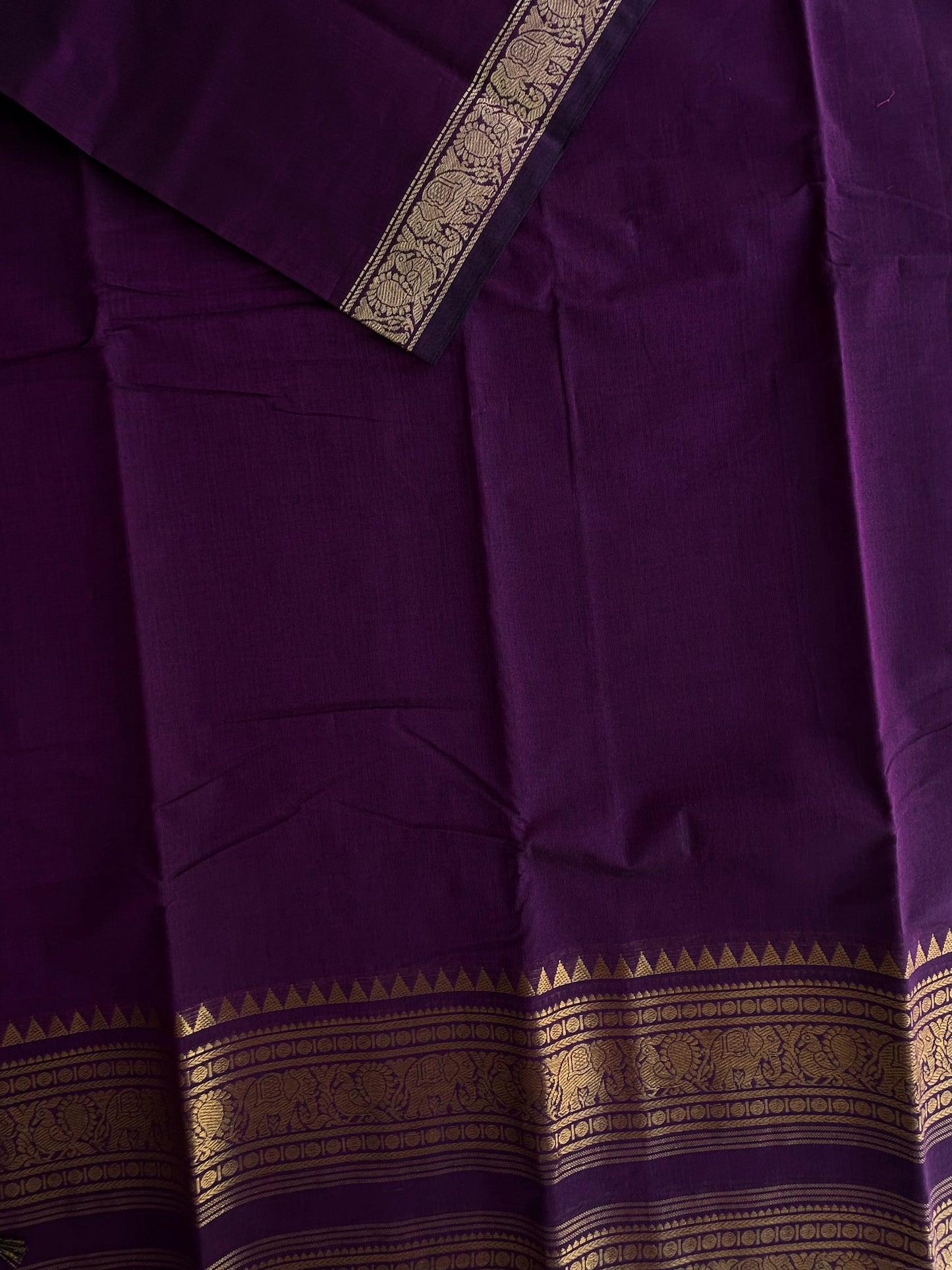 Kanchi cotton saree with rettapett border - purple