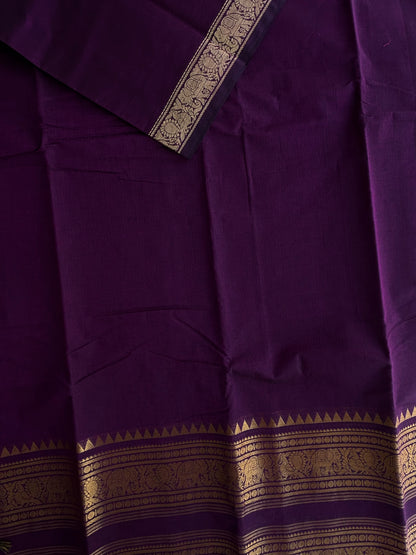 Kanchi cotton saree with rettapett border - purple