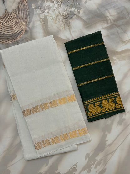 Sungudi Cotton saree with peacock zari border