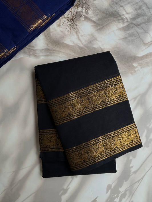 Kanchi cotton saree with peacock zari black