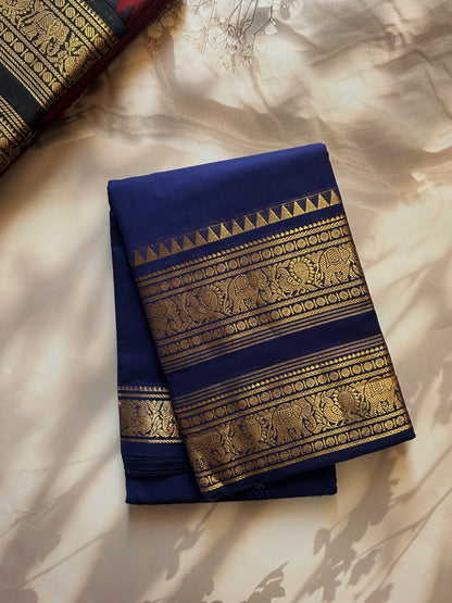 Kanchi cotton saree with rettapet border blue