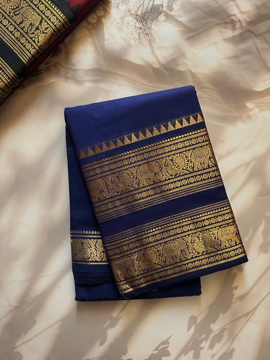 Kanchi cotton saree with rettapet border blue
