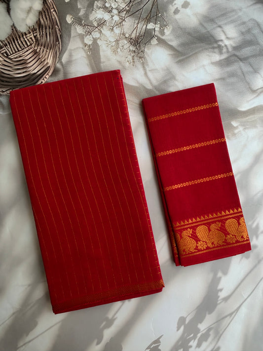 Sungudi cotton saree in checks - red