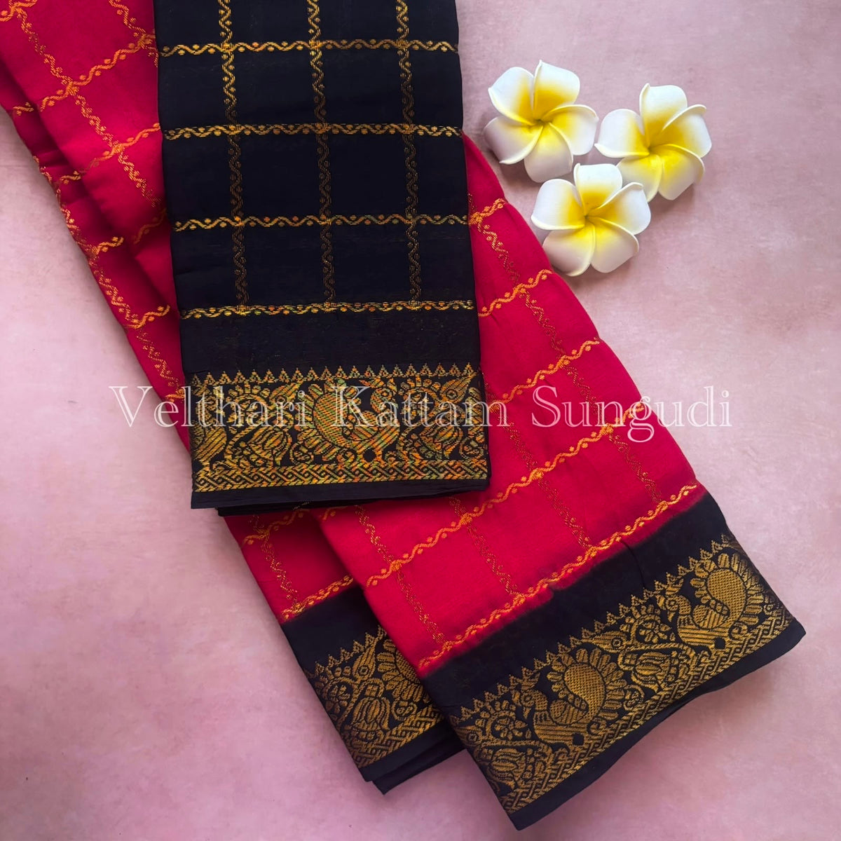 Velthari kattam Sungudi Cotton saree with grand pallu