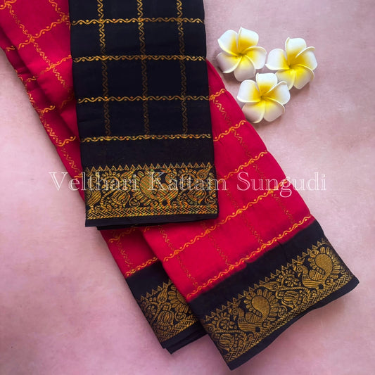Velthari kattam Sungudi Cotton saree with grand pallu