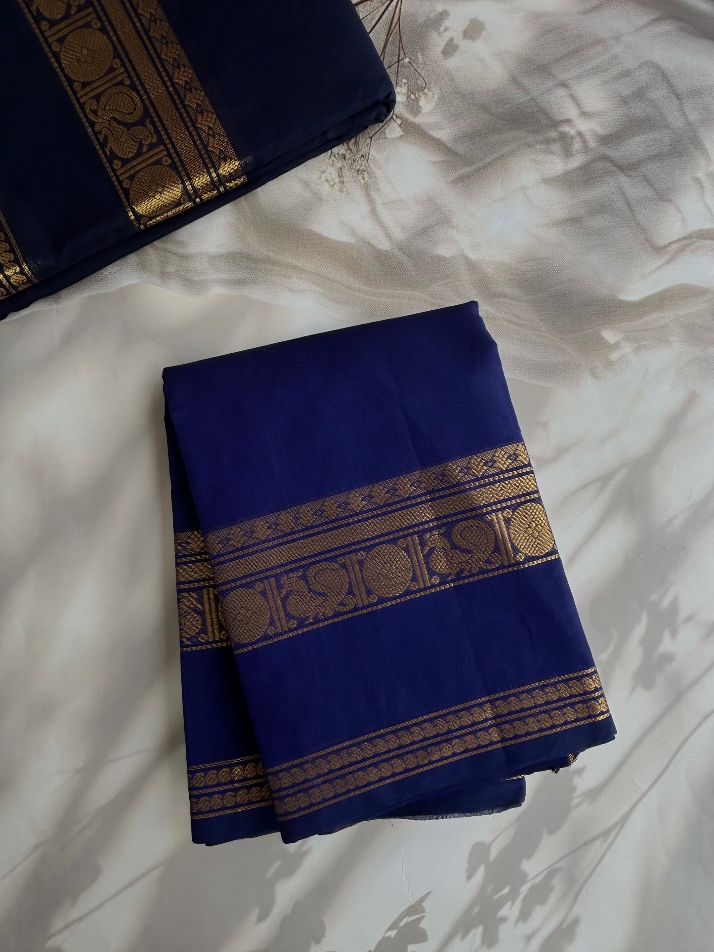 Kanchi cotton saree with zari border - royal blue