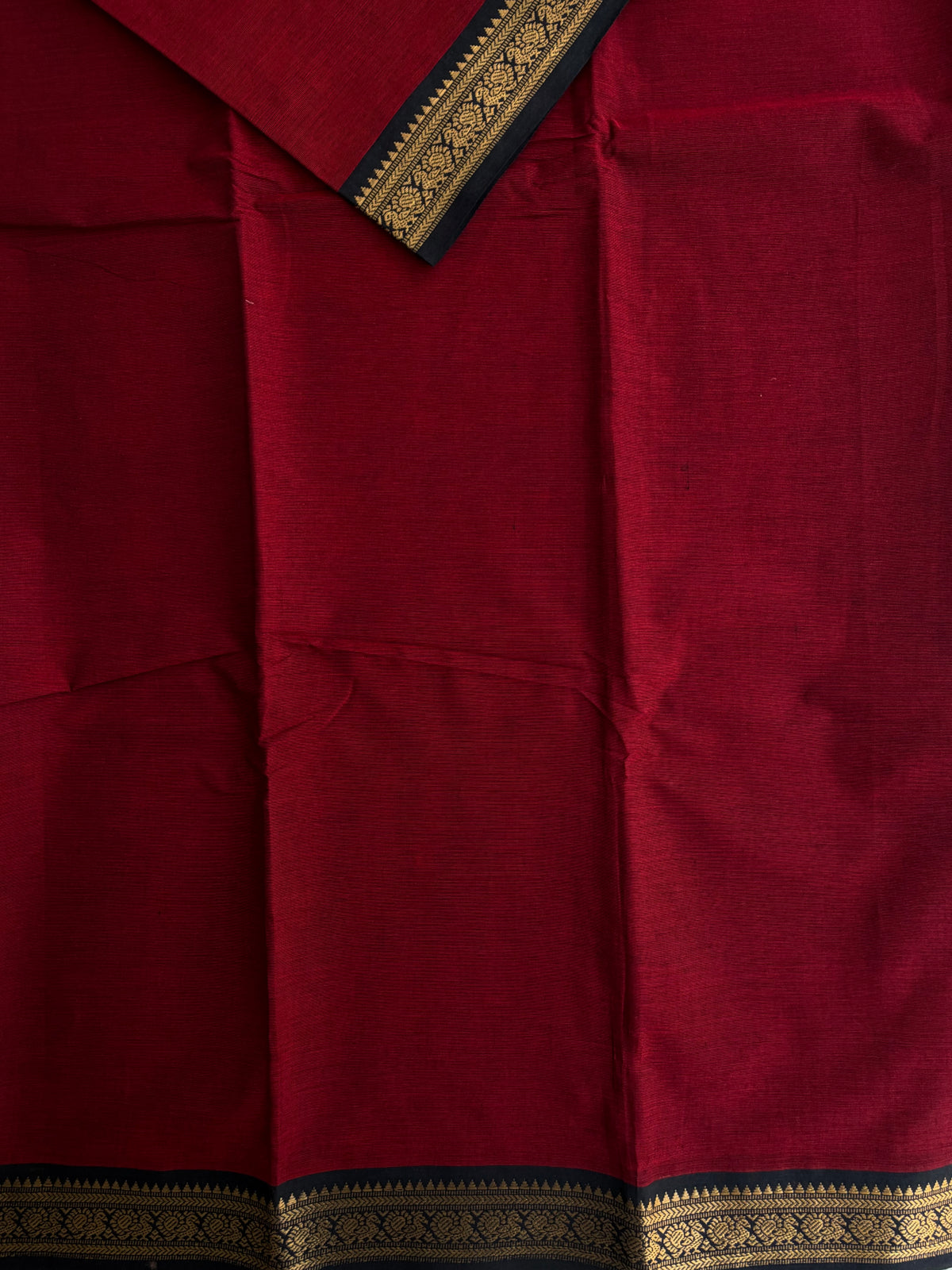 Kanchi cotton saree - maroon with black border