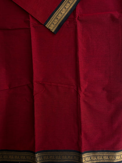 Kanchi cotton saree - maroon with black border