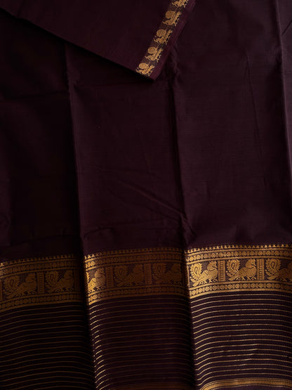 Brown Kanchi cotton saree with zari lines border