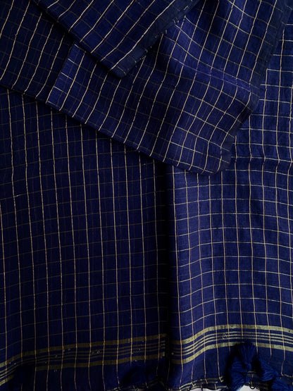 Blue Mul mul saree in zari checks