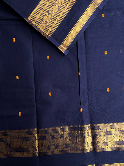 Kanchi cotton saree with butta weaves dark blue