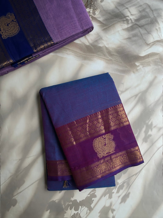 Kanchi cotton with peacock design zari weaves