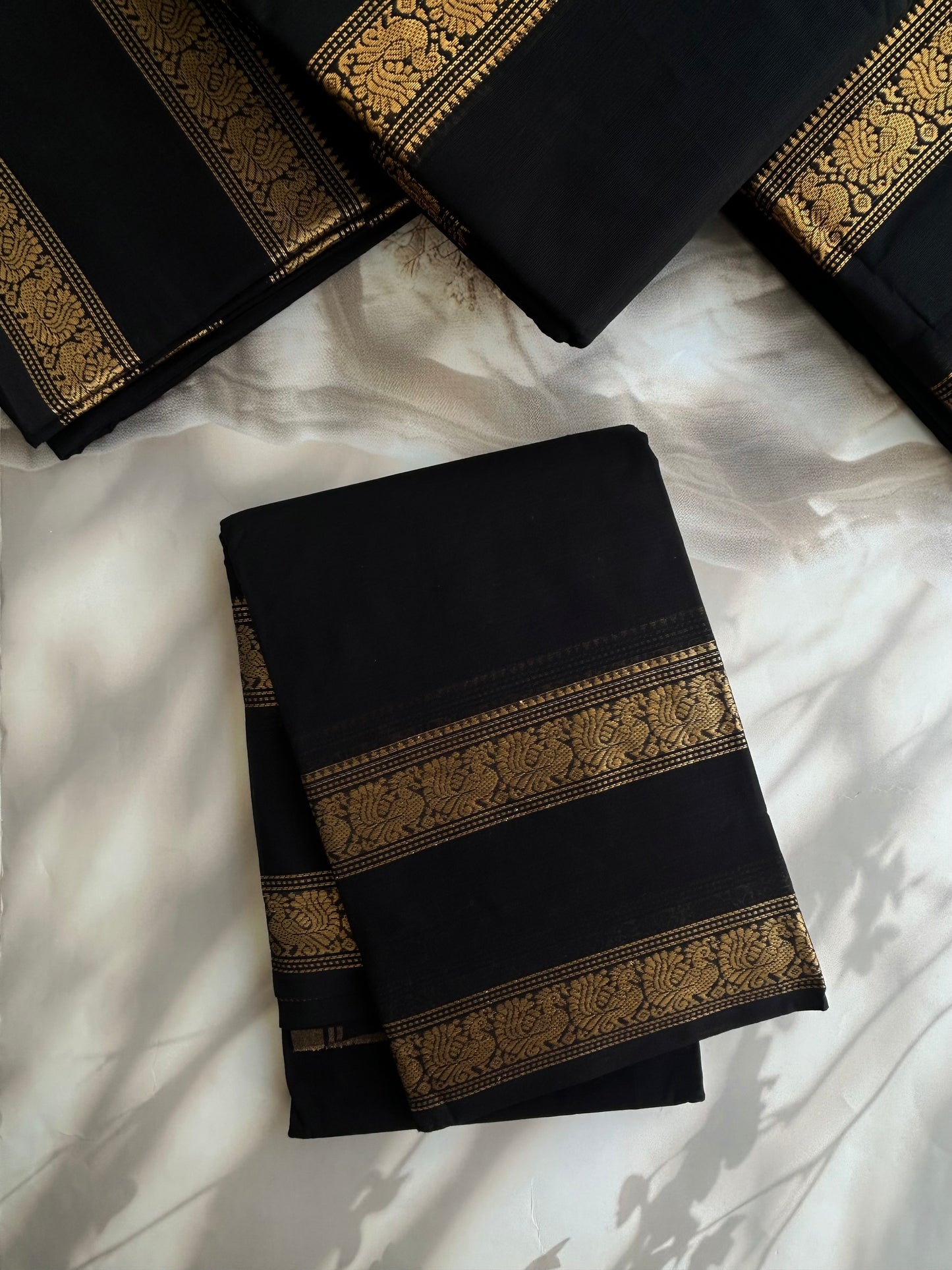 Kanchi cotton saree black with zari border
