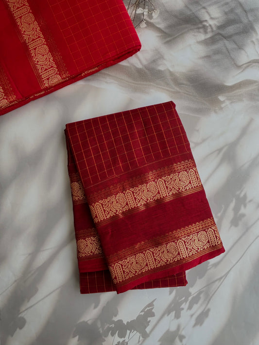 Kanchi cotton saree in kattam pattern maroon