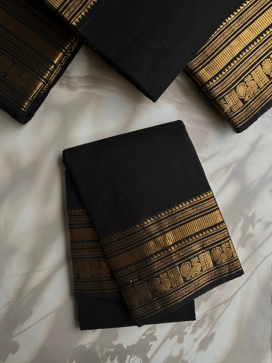 Kanchi cotton saree with zari border black