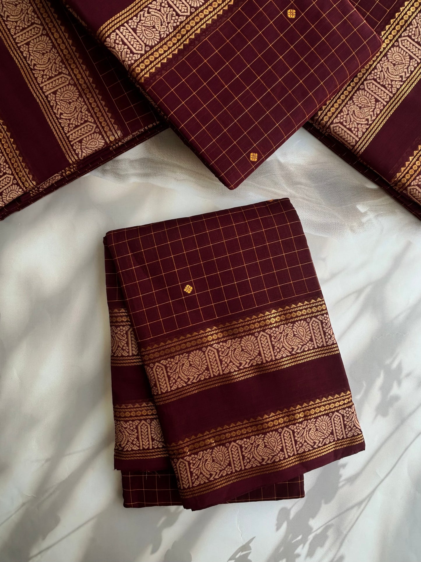 Kanchi cotton saree in checks & butta weaves