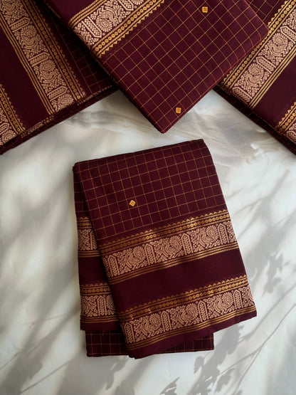 Kanchi cotton saree in checks & butta weaves