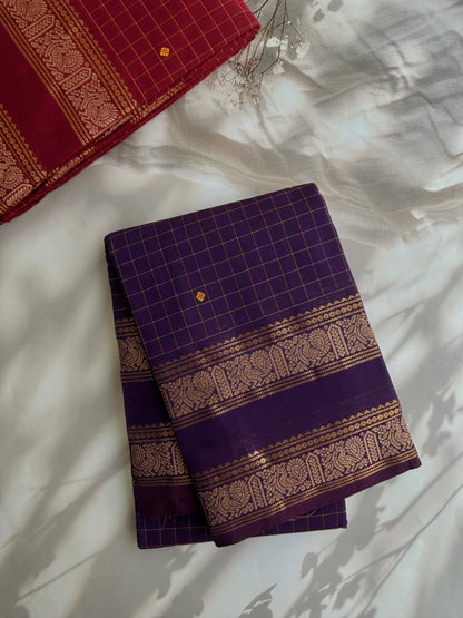 Kanchi cotton saree in checks & butta weaves