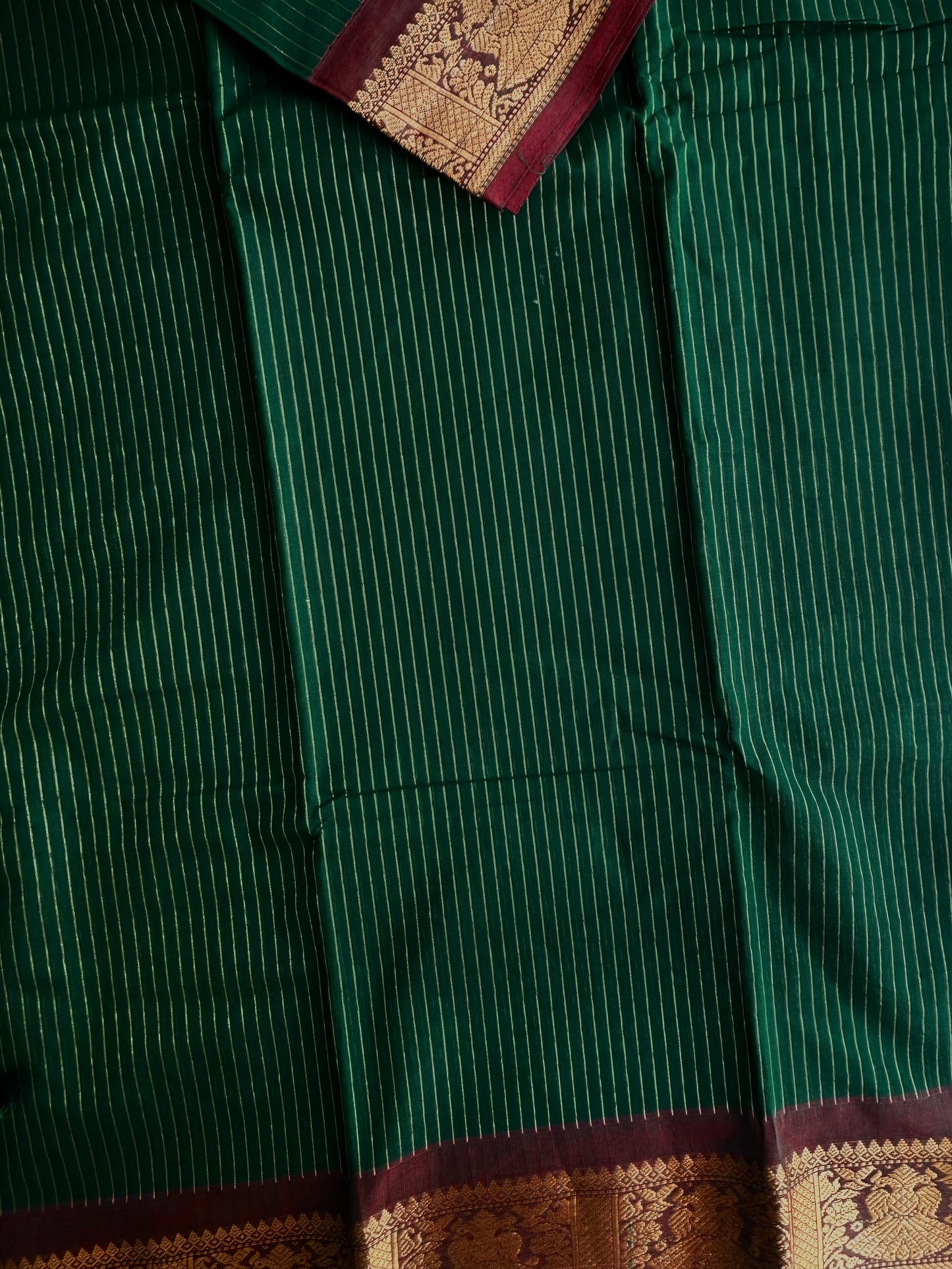 Kanchi cotton with stripe weaves green