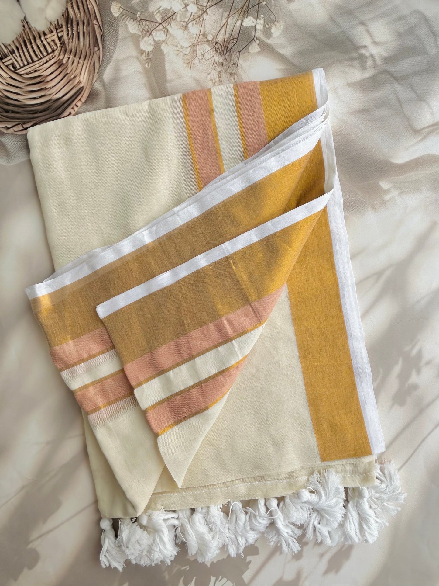 Mul mul saree with zari border