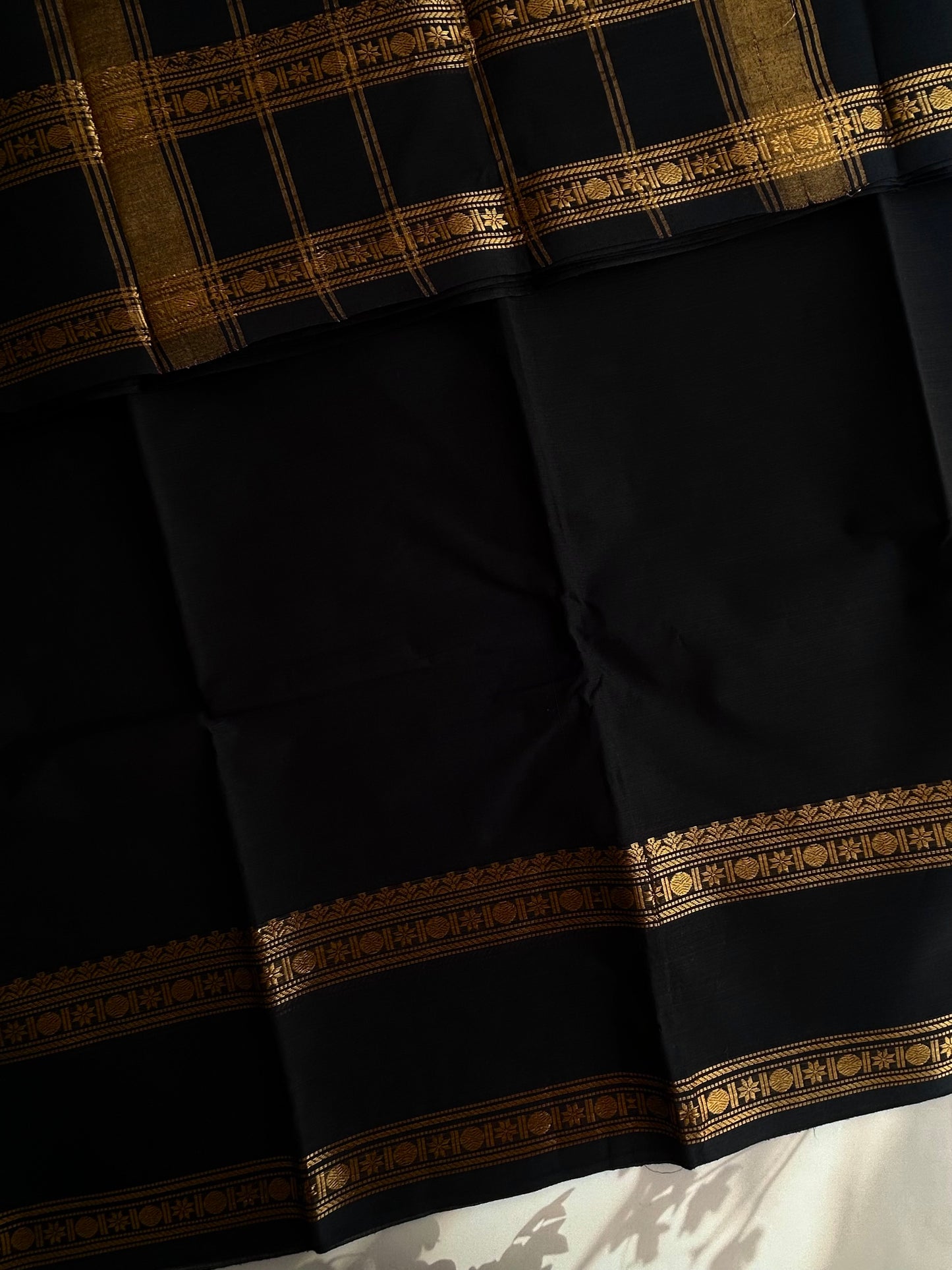 Black Kanchi cotton saree with zari border