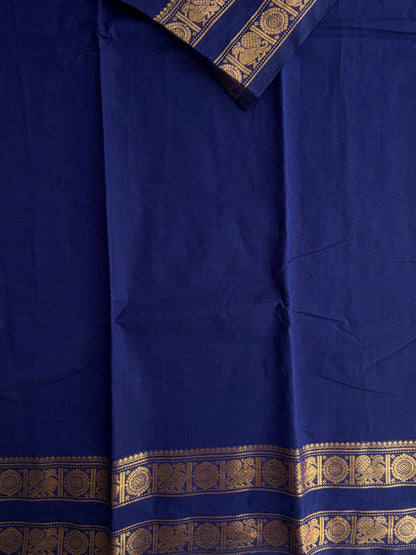 Blue Kanchi cotton saree with zari border