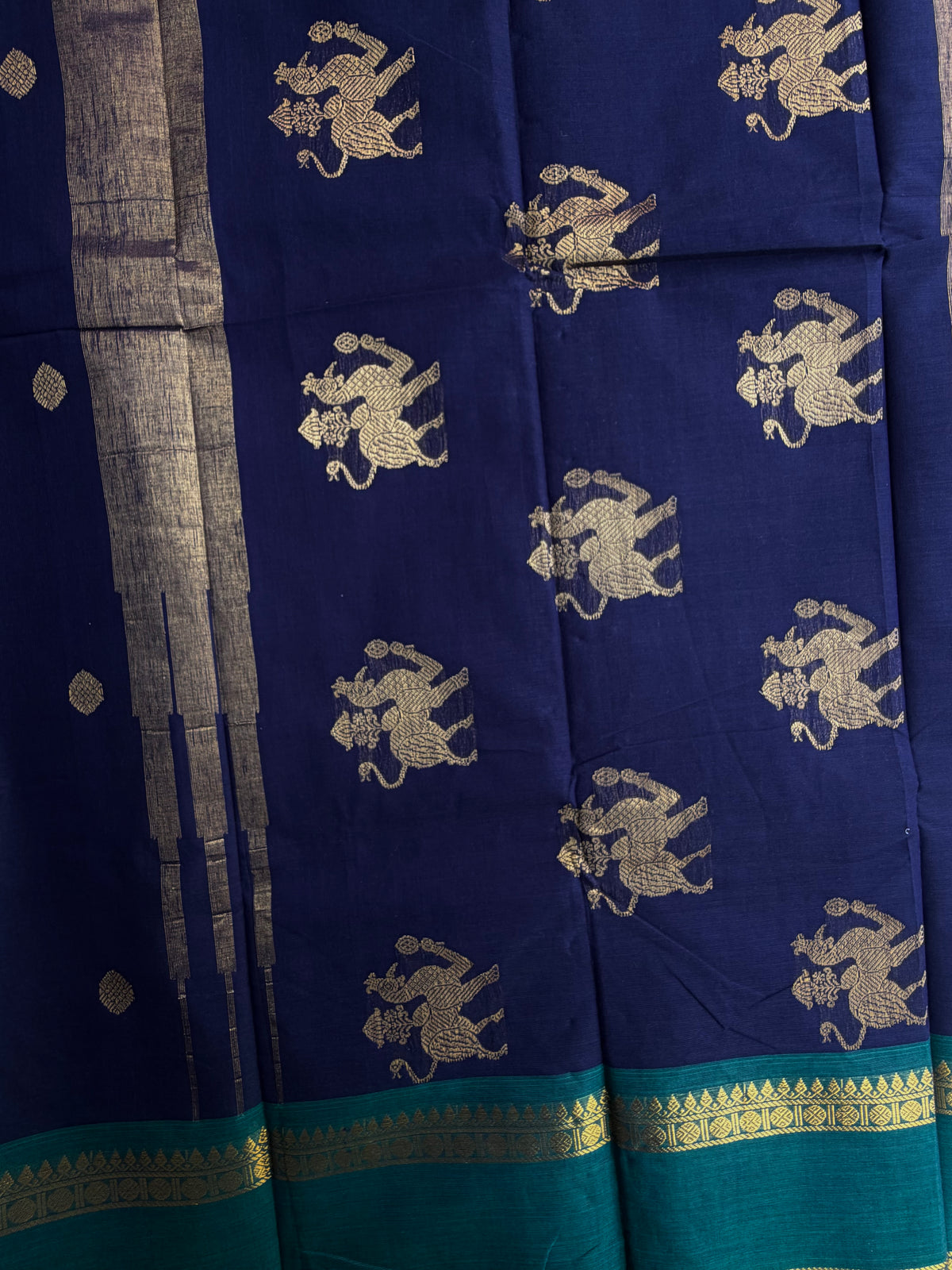 Kanchi cotton saree with butta weaves & zari pallu blue