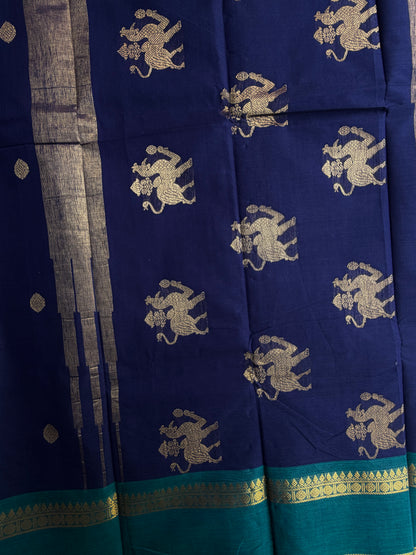 Kanchi cotton saree with butta weaves & zari pallu blue