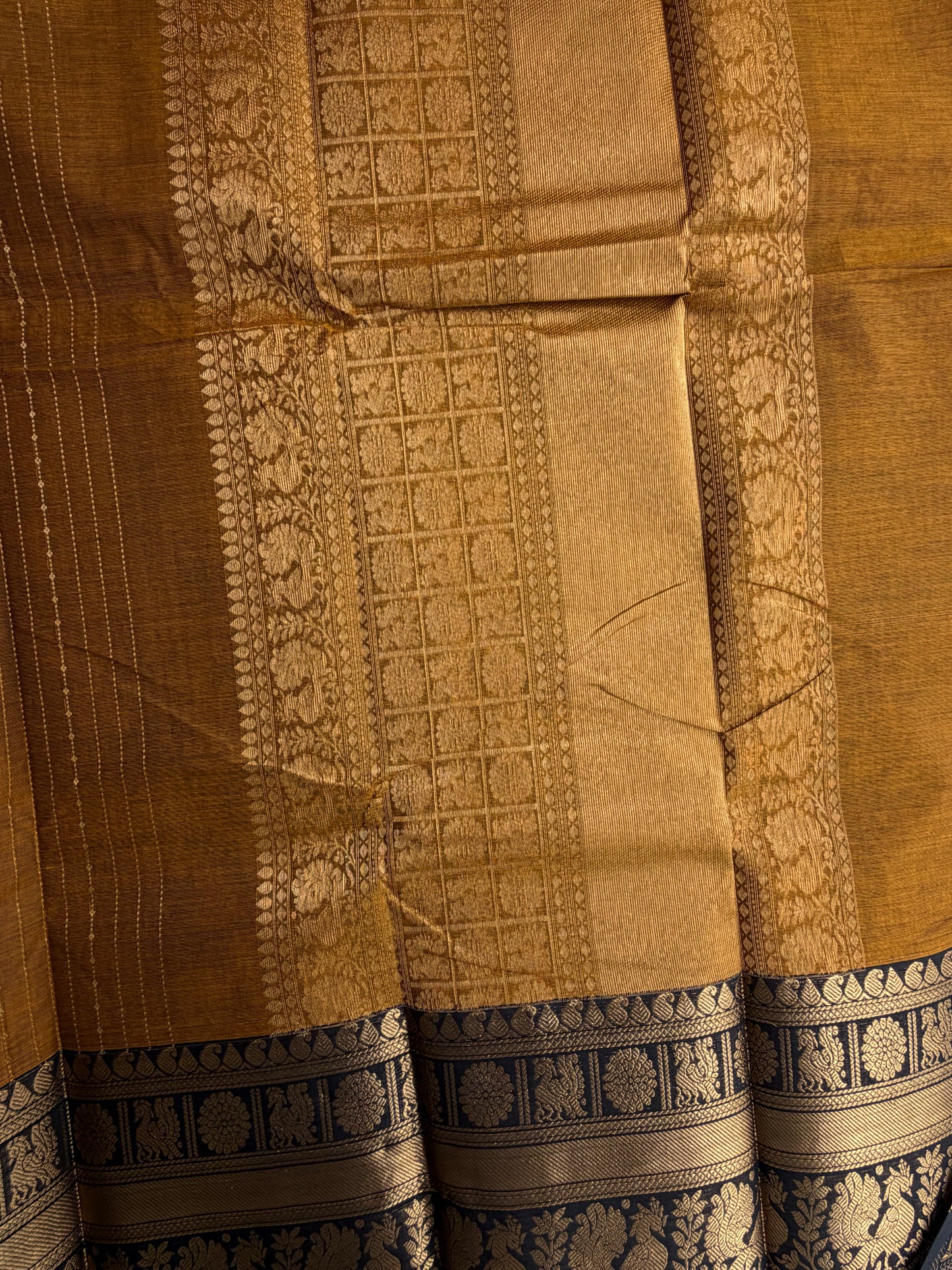 Kanchi cotton Vairaoosi weaves saree - mustard with black