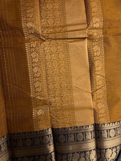 Kanchi cotton Vairaoosi weaves saree - mustard with black