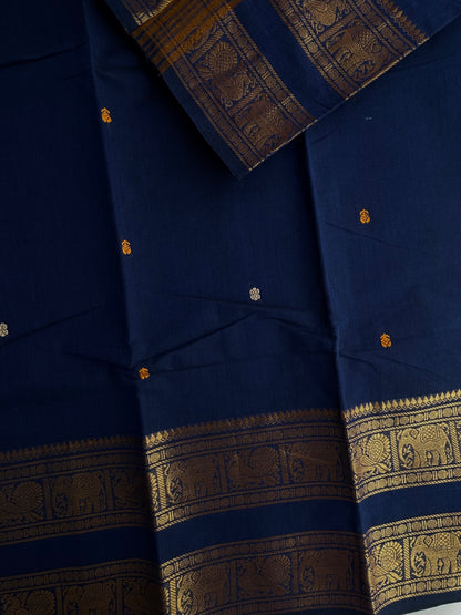 Kanchi cotton saree with rettapett border & butta weaves