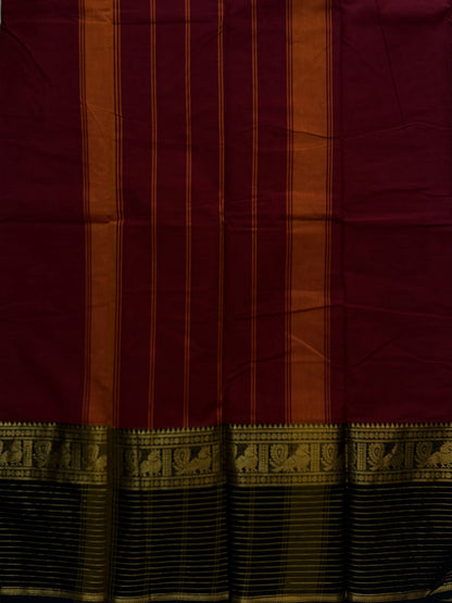 Kanchi cotton saree with zari lines border maroon with black border