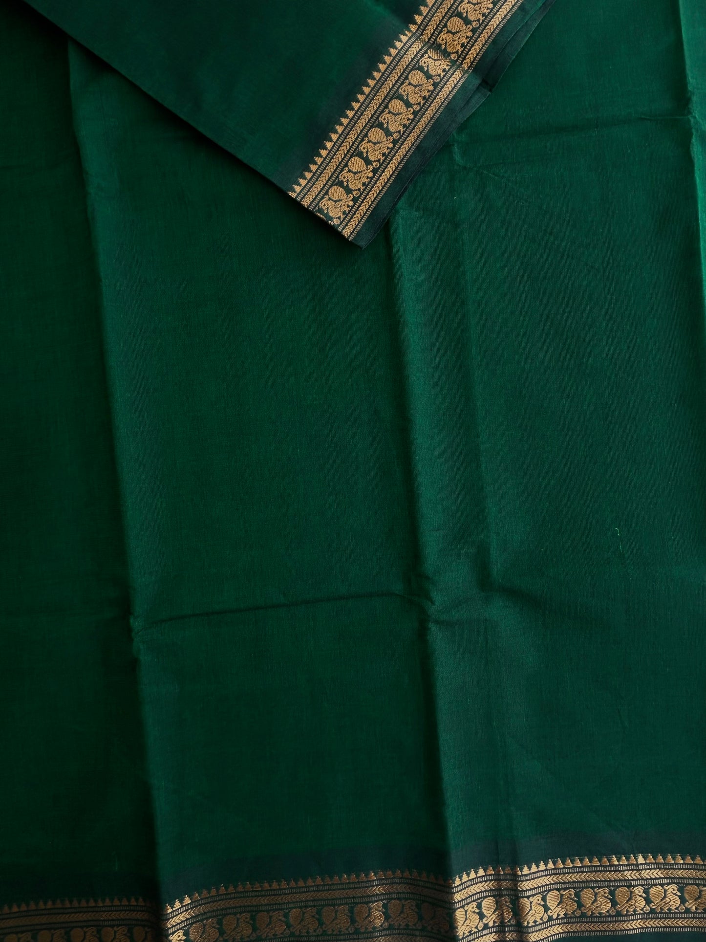 Kanchi cotton saree with minimal zari border green