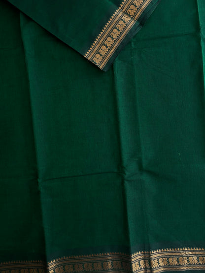 Kanchi cotton saree with minimal zari border green