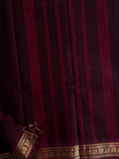 Kanchi cotton saree with minimal zari border brown