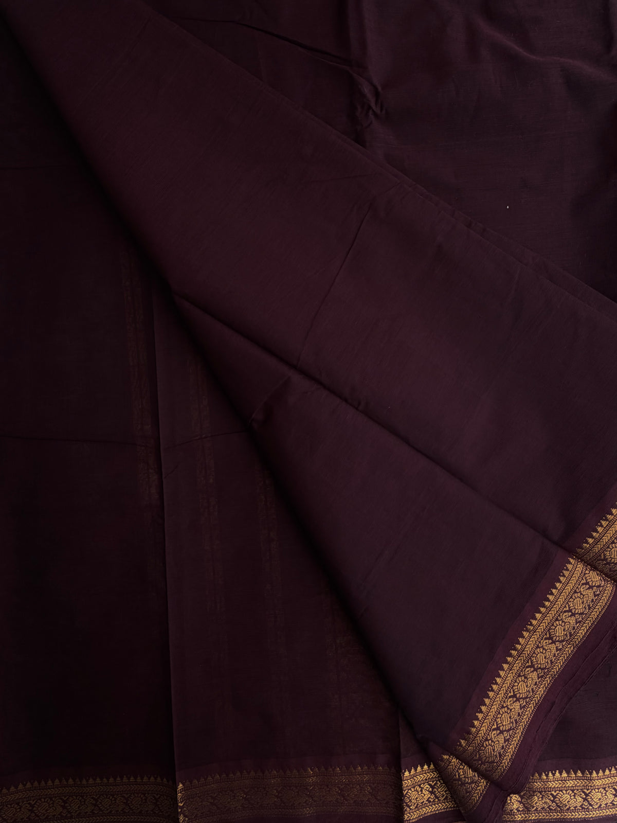 Kanchi cotton saree with minimal zari border - brown