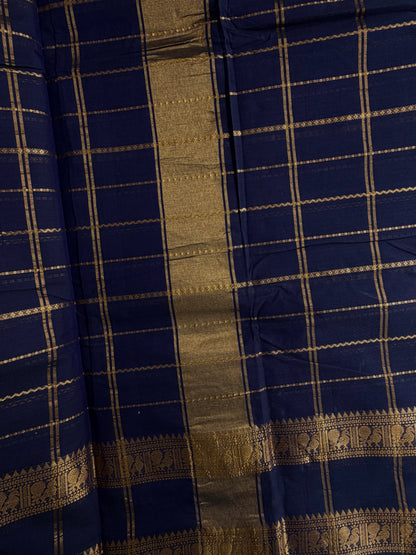 Kanchi cotton saree with Velthari pattern weaves dark blue